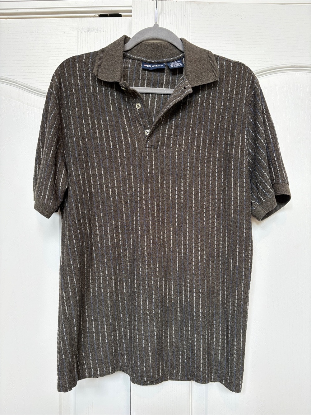 Puritan Brown Pinstripe Polo with Contrast Collar